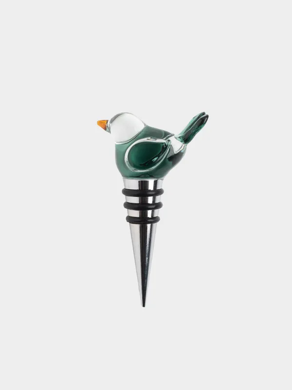 Шарап бөтелкесінің тығыны, 10 см, металл/шыны, Көк құс, Birds, image-0