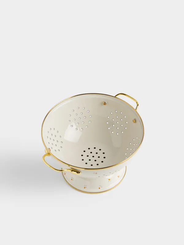 Дуршлаг, с двумя ручками, молочный, Enamel florets, image-1