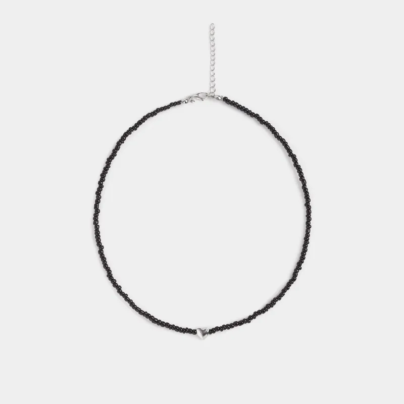 Шынжыр, 44 см, аспасы бар, шыны/металл, қара, Жүрек, Jewelry black