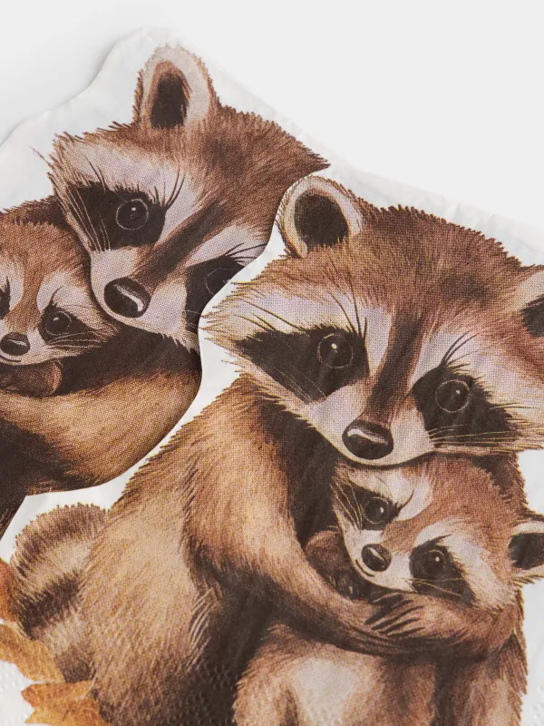 Қағаз майлықтар, 27х33 см, 20 дана, пішінді, ақ, Жанаттар, Raccoon, image-2