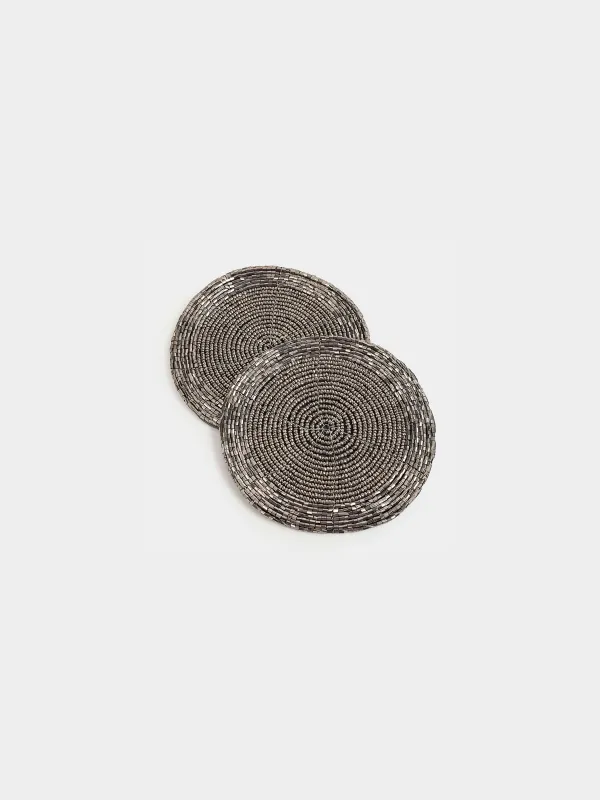 Шыныаяқ асты түпқойма, 10 см, 2 дана, бисер, дөңгелек, қою сұр, Shiny beads, image-2