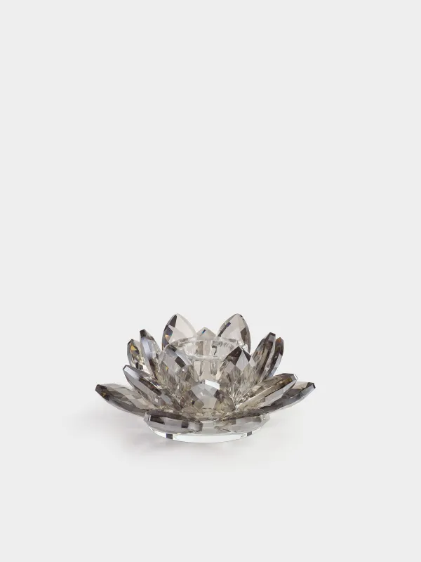 Шам ұстағыш, 11 см, жіңішке шамға арналған, шыны, сұр, Гүл, Crystal flower, image-0