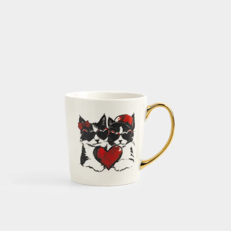 Саптыаяқ, 500 мл, фарфор N, ақ және алтын, Мысықтар мен жүрек, Cat amour
