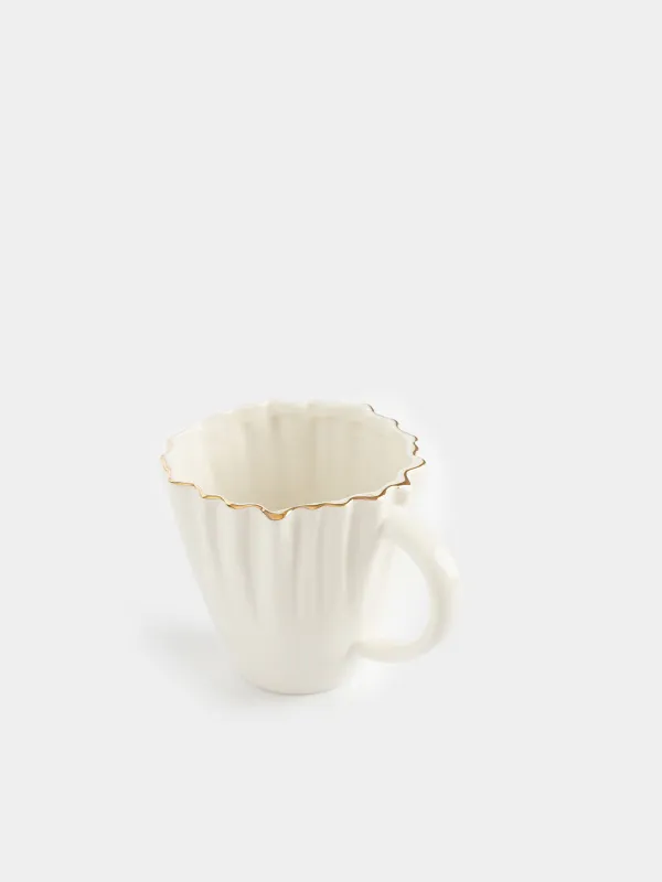 Саптыаяқ, 400 мл, фарфор P, алтын жиектері бар, Мыжылған әсер, Crumple gold, image-1