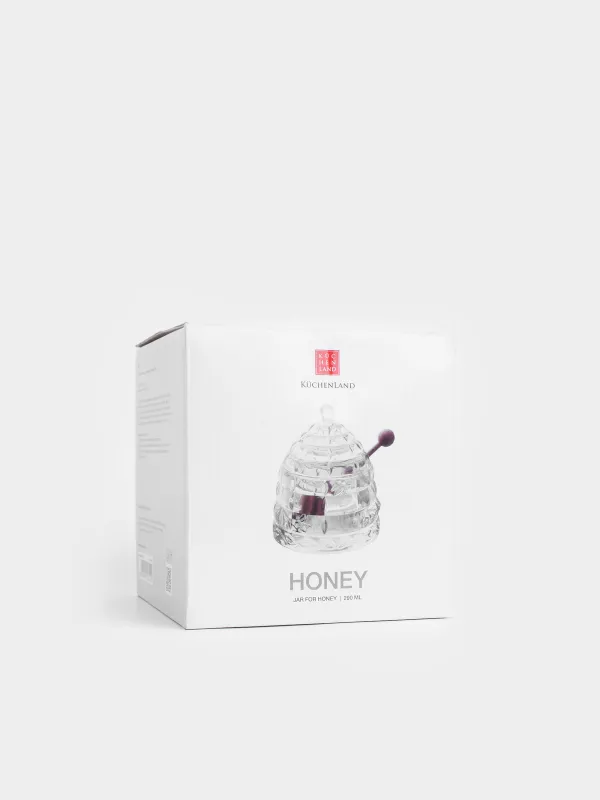 Банка для меда, 290 мл, с ложкой, стекло Р/дерево, Узоры, Honey, image-4