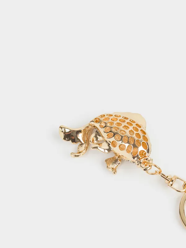 Салпыншақ, 12 см, металл/страздар, алтын, Балық, Keychain crystal, image-4