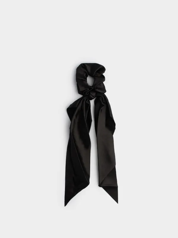 Шашқа арналған резеңке жолақ, 25 см, таспамен, атласты, қара, Silk, image-0