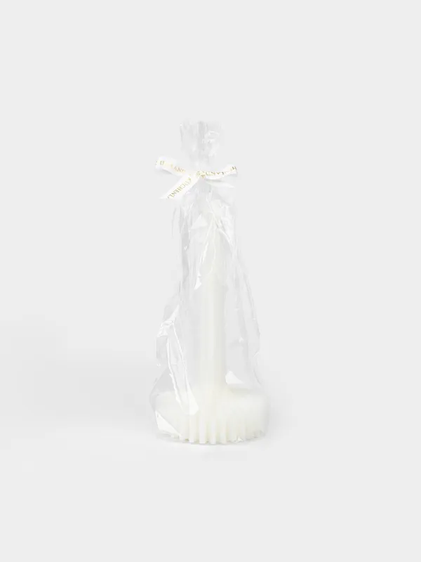 Шам, 20 см, жұқа, сүт түстес, Ribbed candle, image-3