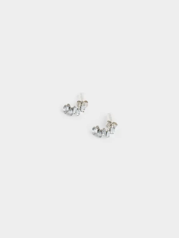 Серьги-пусеты, 1 см, 2 шт, металл/акрил, серебристые, Кристаллы, Jewelry crystal, image-3