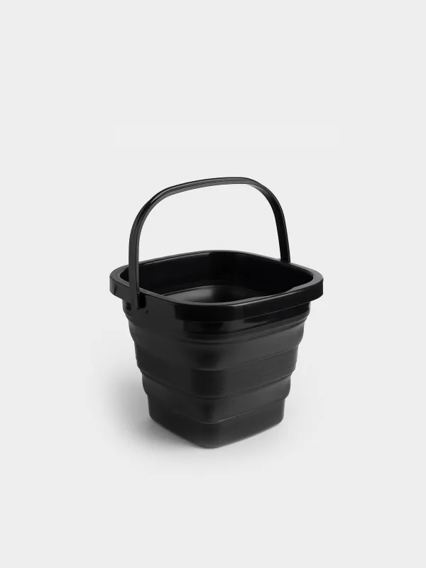 Жиналмалы шелек, 5 л, пластик/резеңке, төртбұрышты, қара, Foldaway black, image-2
