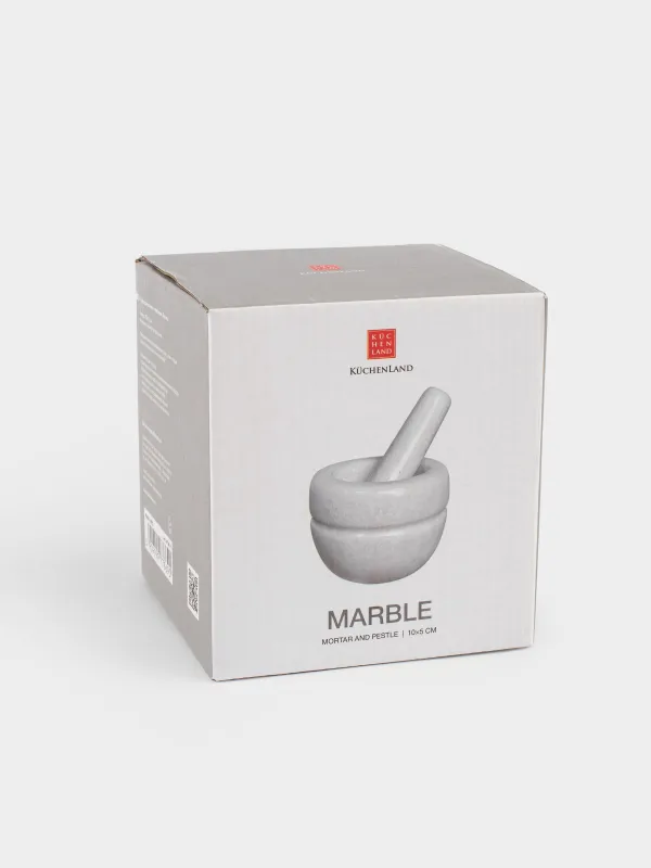 Ступка для специй, 10 см, с пестиком, мрамор, белая, Полоса, Marble, image-6