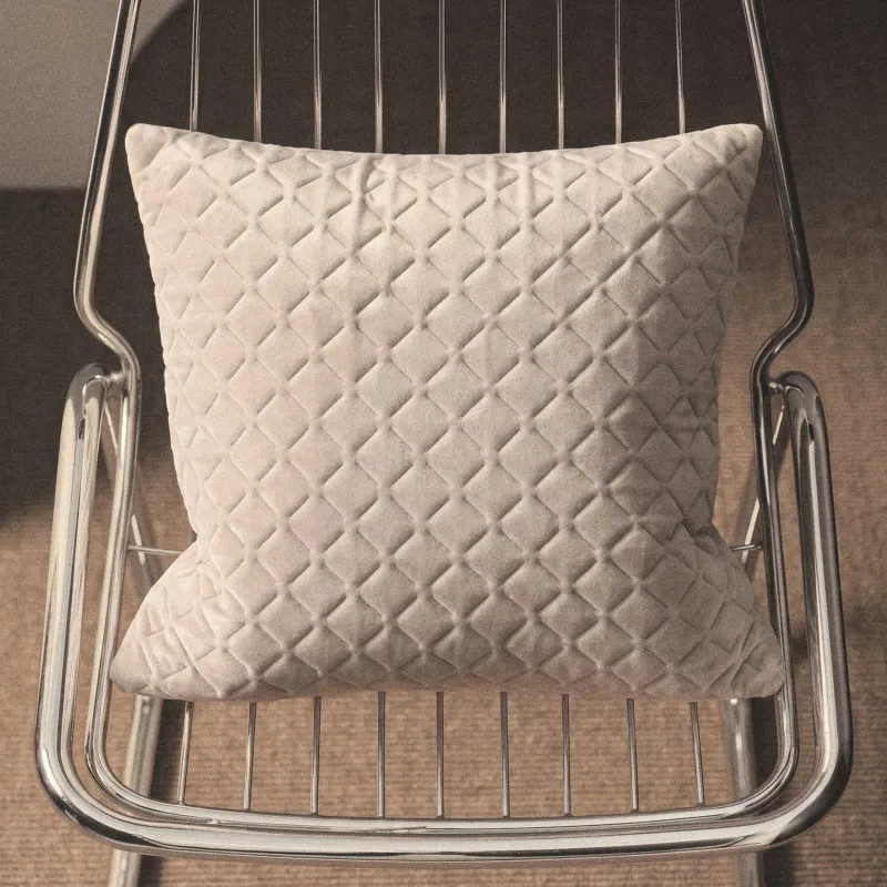 Подушка декоративная, 45х45 см, стеганая, вельвет, бежевая, Ромбы, Sewing