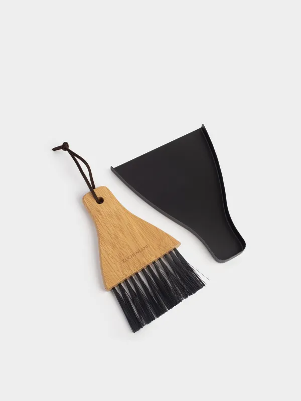 Щетка для мусора, с совком, 17 см, пластик/бамбук/сталь, черная, Black clean, image-2