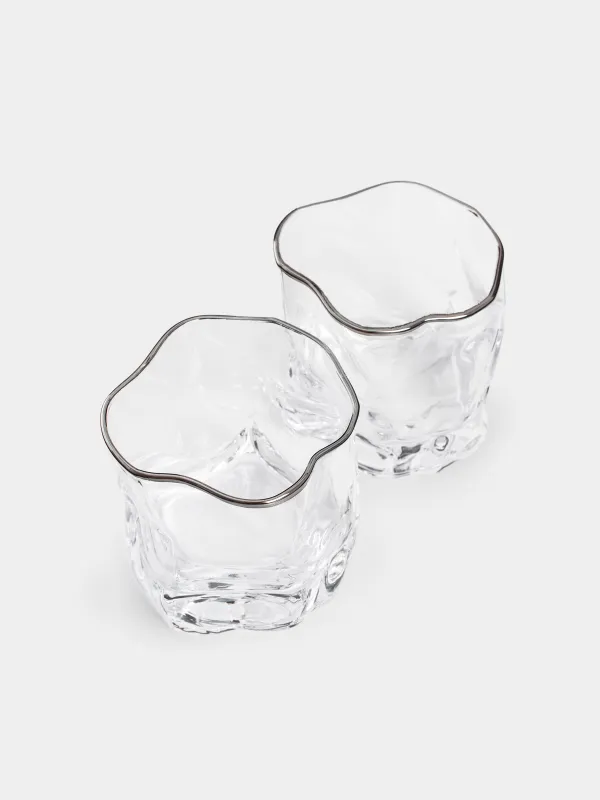 Виски стақаны, 8 см, 245 мл, 2 дана, шыны, күміс жиегі бар, Slalom silver, image-2