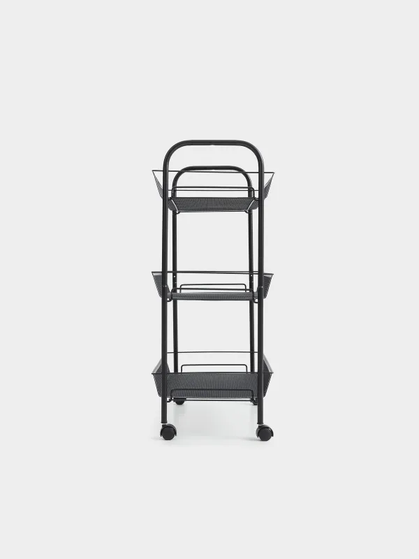 Этажерка, 3-х ярусная, 44х26х63 см, на колесах, сталь/пластик, черная, Compact black, image-1