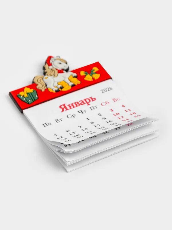Күнтізбесі бар магнит, 9 см, резеңке/қағаз, қызыл, Пони, Horse christmas, image-2
