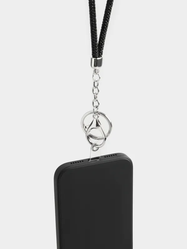 Тізбек, 1,1 м, телефонға арналған, полиэстер/страздар, қара, Jewelry black, image-2