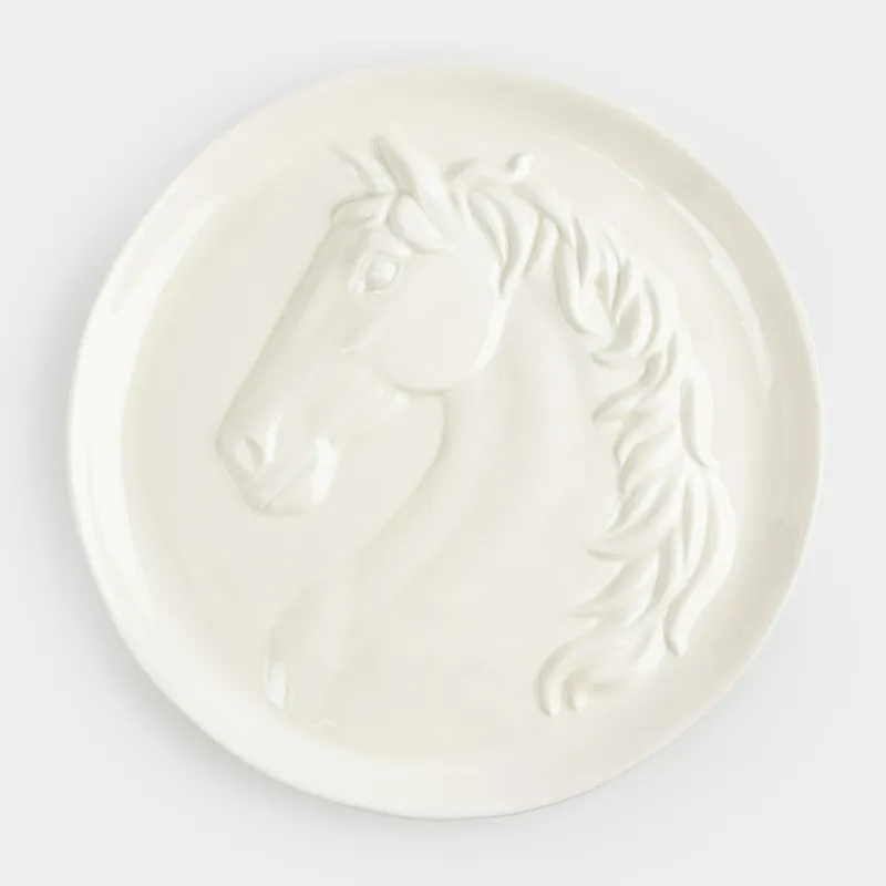 Ыдыс, 24 см, керамика, сүт түстес, Жылқы, Horse pattern