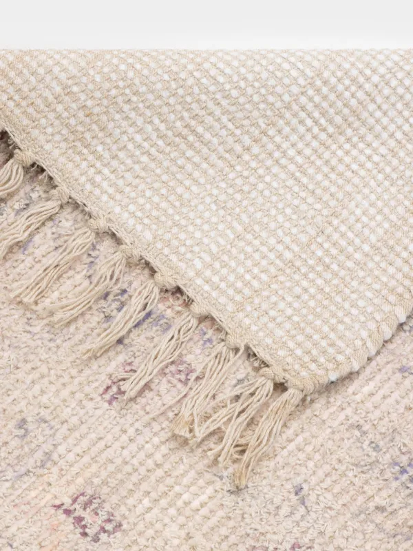 Кілем, 70x115 см, шашақты, мақта/полиэстер, бежевый түсті, гүлдер, Print, image-4