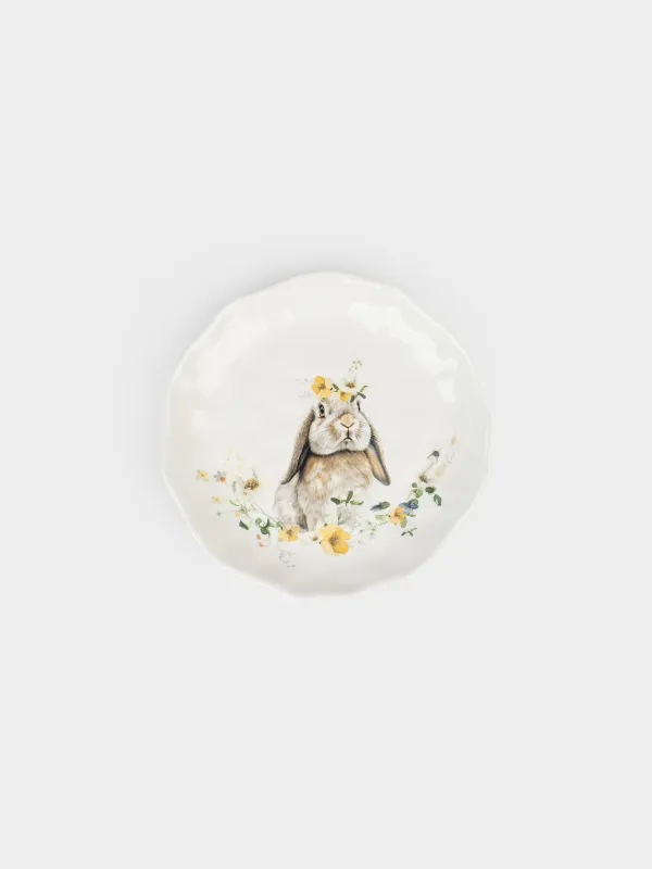 Тіскебасар тәрелкесі, 23 см, керамика, ақ, Гүлдері бар қоян, Natural Easter, image-0