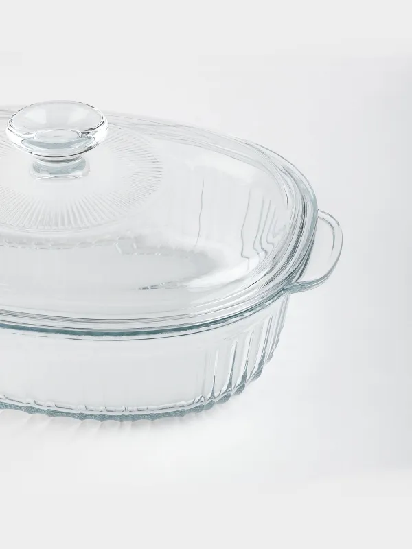 Пісірме таба, 27x19 см, 1,8 л, қақпағы бар, шыны т, сопақша, Cook ribbed, image-2