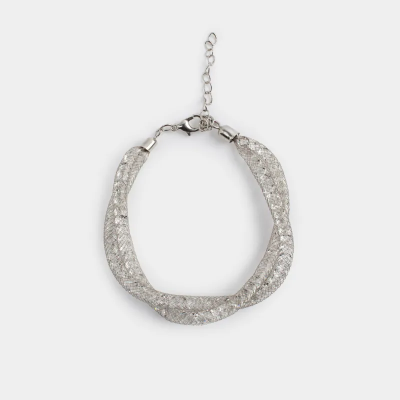 Білезік, 24 см, қос, металл/страздар, күміс, Тоқыма, Jewelry
