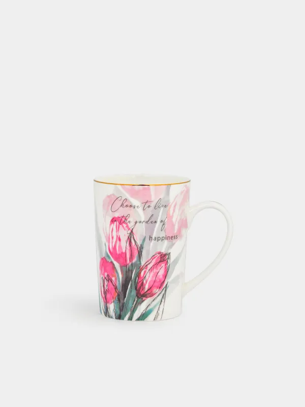 Саптыаяқ, 450 мл, фарфор F, ақ, алтын жиектері бар, Қызғалдақтар, Tulip garden, image-0