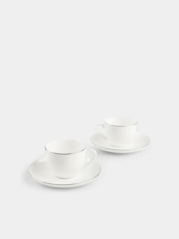 Шай жұбы, 2 тұлға, 4 зат, 250 мл, F фарфоры, ақ, Ideal silver, image-1