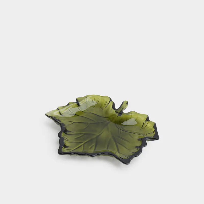Блюдо, 21х20x2 см, стекло, зеленое, Кленовый лист, Leaves
