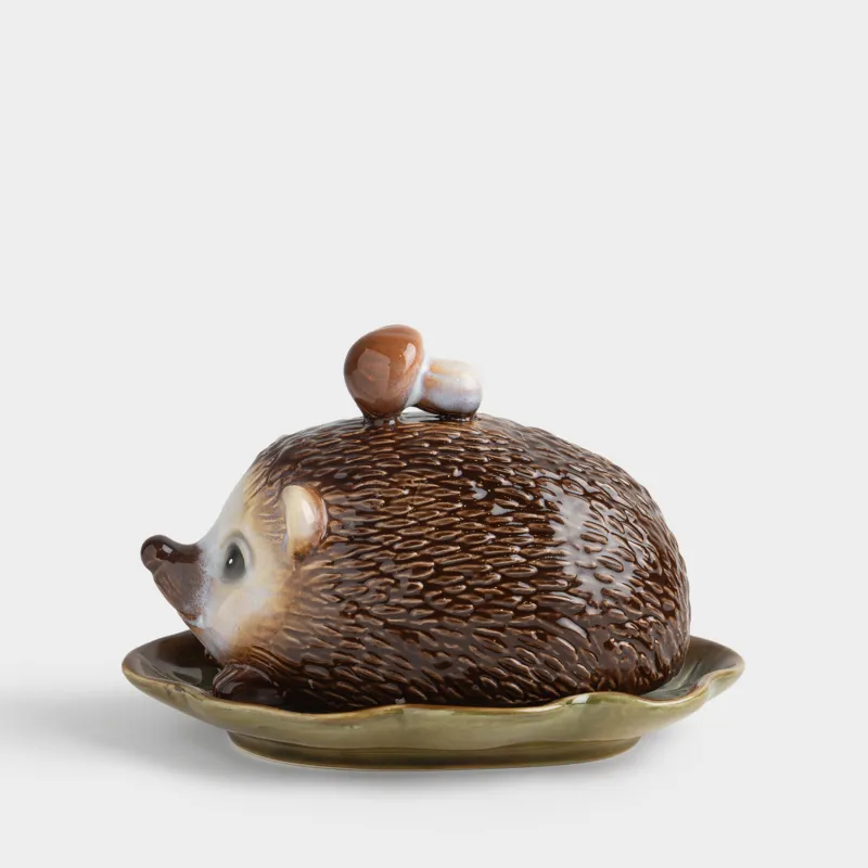 Сары май ыдысы, 18 см, керамика K, қоңыр, Саңырауқұлағы бар кірпі, Hedgehog