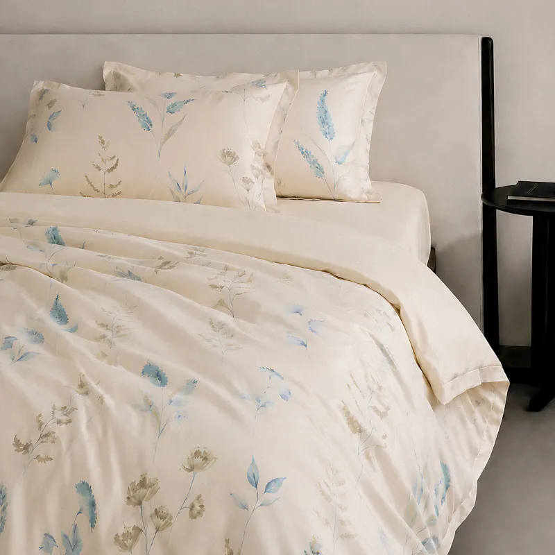 Төсек жиынтығы, еуро, тенсель 300 ТС, сүтті, жабайы гүлдер, Tencel