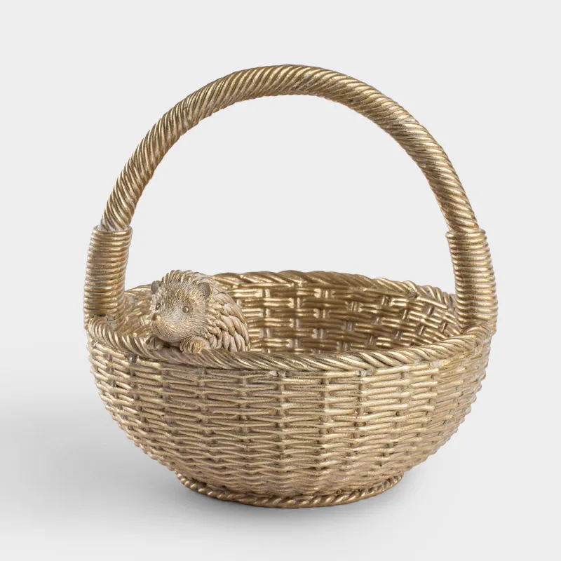 Ваза декоративная, 21х19 см, Ежик на корзине, Hedgehog gold