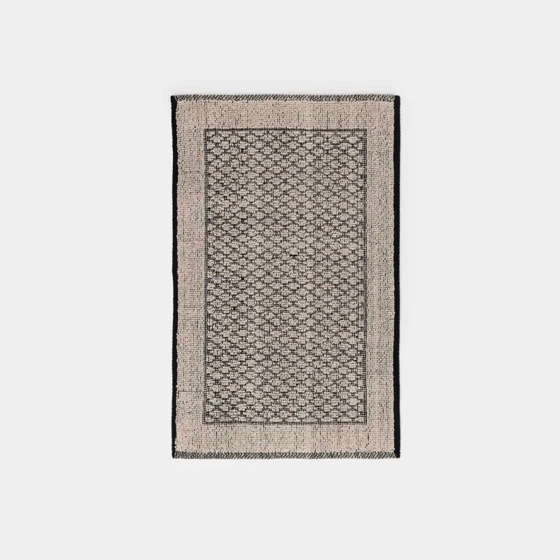 Кілем, 50x80 см, шашақты, таймайтын, мақта, бежевый және қара түсті, Ромб өрнегі бар, Rhombic