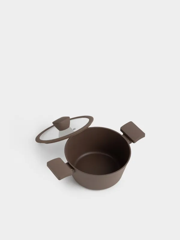 Кәстрөл, 20 см, 2,4 л, қақпағы бар, жабыны бар, алюминий, қоңыр, Brown rock, image-2