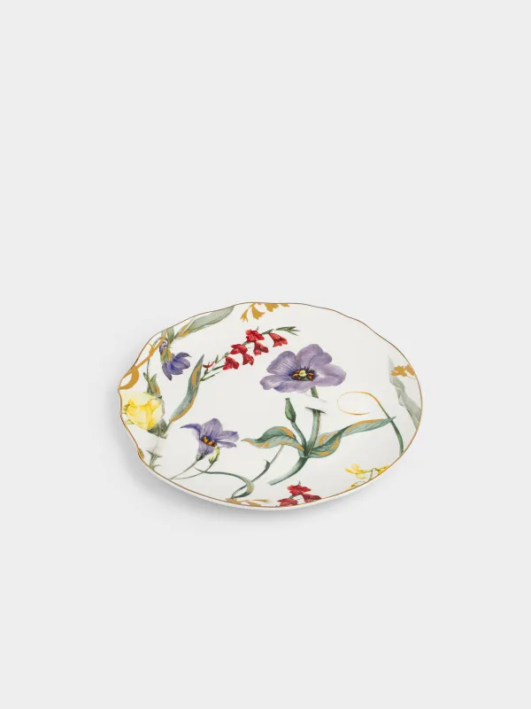 Түскі ас тәрелкесі, 26 см, фарфор N, ақ, алтын жиегі бар, Гүлдер, Night flower, image-1