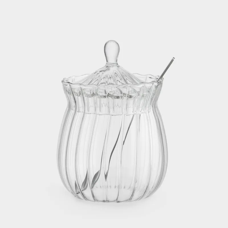 Қантсалғыш, 12 см, 350 мл, қасығы бар, шыны Р/болат, Camellia
