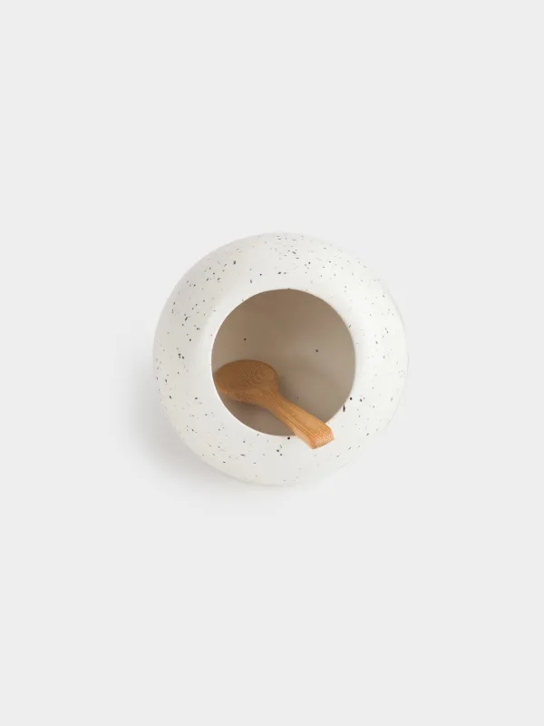 Тұзға арналған ыдыс, 13 см, қасығы бар, керамика, ақ, дақты, Speckled black, image-2
