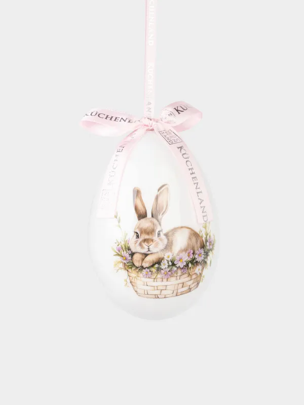 Подвеска, пасхальное яйцо, 10 см, пенопласт, Кролик в корзинке, Easter, image-1