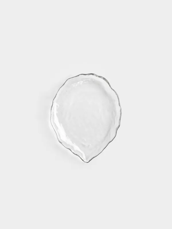 Ыдыс, 27х21х2 см, шыны, күміс жиегі бар, Жапырақша, Nautilus silver, image-1