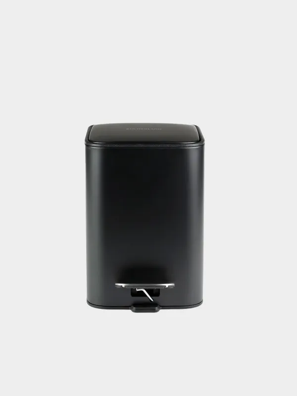 Қоқыс салғыш, 3 л, педальмен, металл, шаршы, қара, Total black, image-2