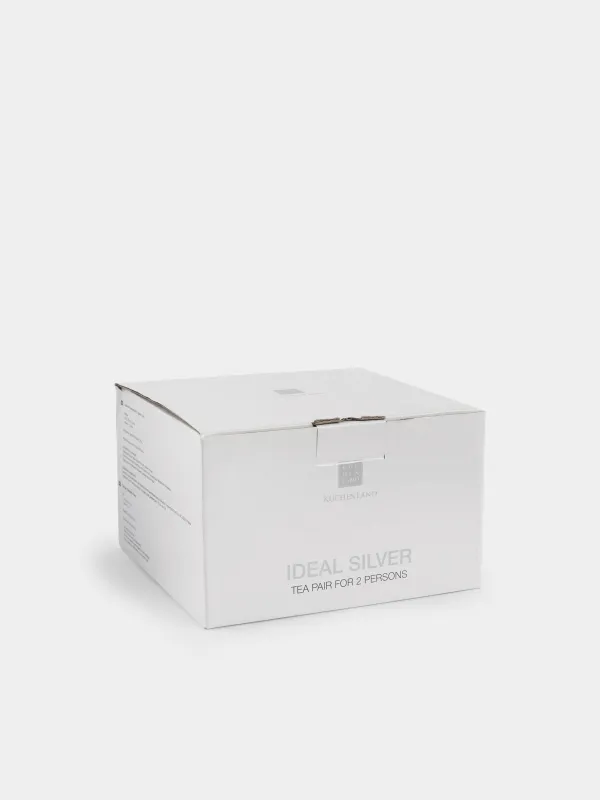 Шай жұбы, 2 тұлға, 4 зат, 250 мл, F фарфоры, ақ, Ideal silver, image-5