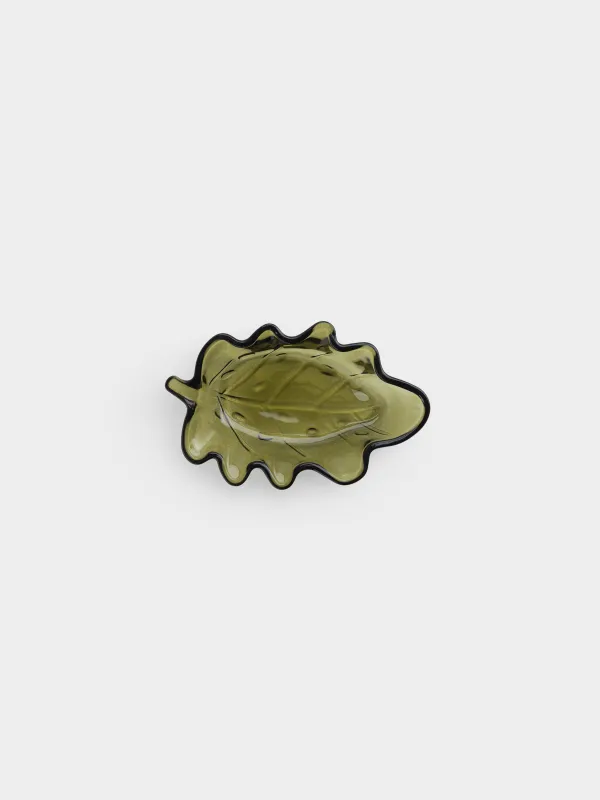 Блюдо, 15х10x3 см, стекло, зеленое, Лист, Leaves, image-4