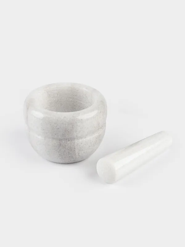 Ступка для специй, 10 см, с пестиком, мрамор, белая, Полоса, Marble, image-4