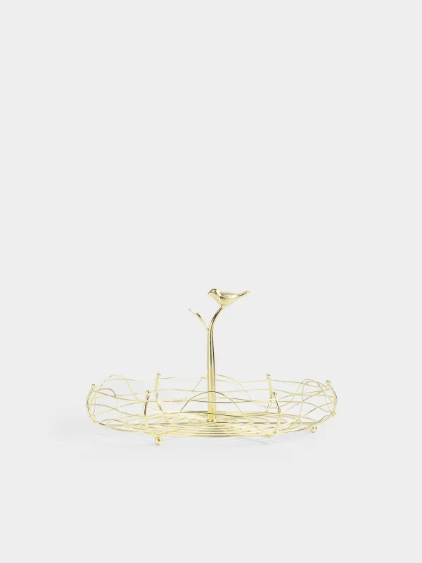 Корзина для фруктов, 29х17 см, с ручкой, металл, золотистая, Птица, Twist gold, image-0