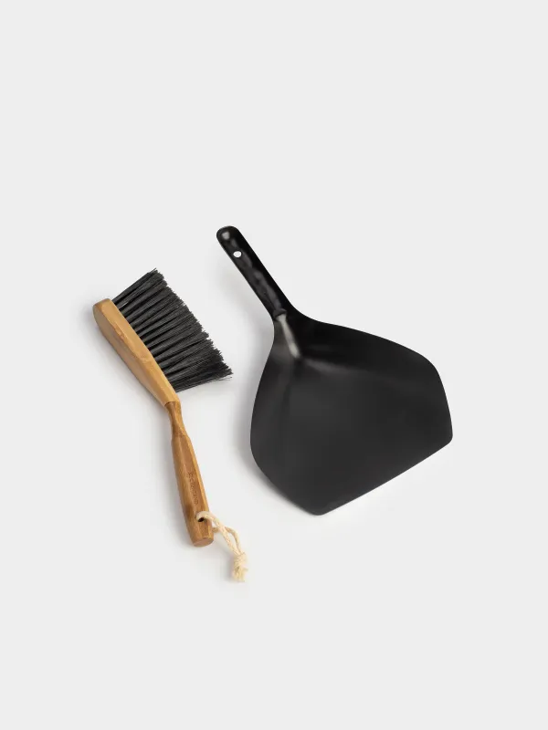Щетка для мусора, с совком, 33 см, пластик/бамбук/сталь, черная, Black clean, image-4