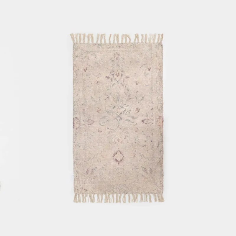 Кілем, 70x115 см, шашақты, мақта/полиэстер, бежевый түсті, гүлдер, Print