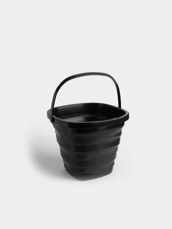 Жиналмалы шелек, 10 л, пластик/резеңке, төртбұрышты, қара, Foldaway black, image-1