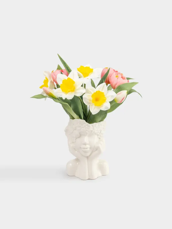 Гүл вазасы, 17 см, сәндік, Фарфор P, сүт, гүлдермен бет, Face flowers, image-5