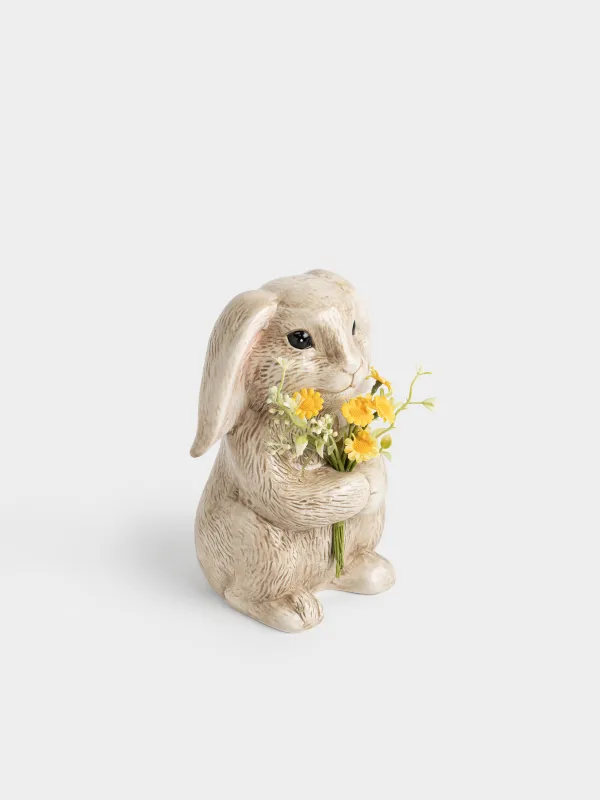 Мүсінше, 22 см, керамика, сарғылт-қоңыр, Гүлдері бар қоян, Rabbit in narcis, image-1
