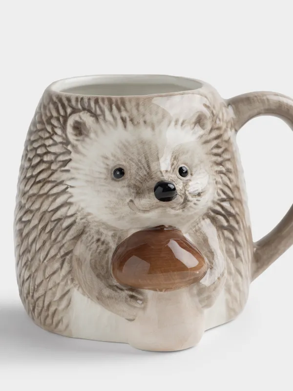 Кружка, 490 мл, керамика D, коричневая, Еж с грибом, Hedgehog, image-1